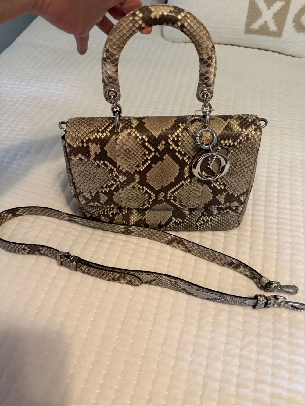 Dior Python-Print Top Handle in Beige and Dark Brown